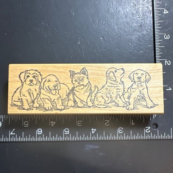 Puppy Dogs Border Design By The Stamp Pad Co Rubber Stamp Lab Yorkie - Picture 1 of 3